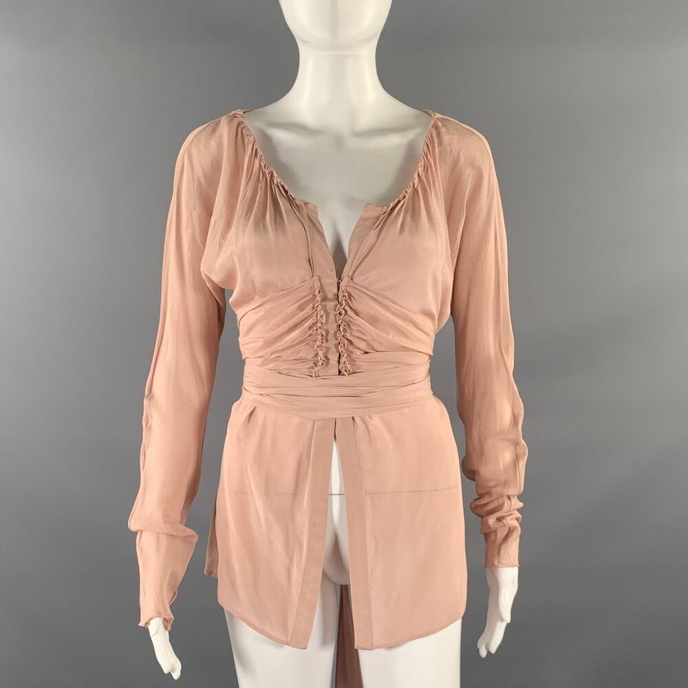GUCCI Size M Taupe Silk Blouse